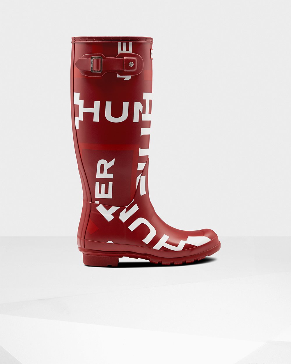 Bottes Hautes de Pluie Hunter Original Exploded Logo Femme Grise Rouge EIZNOQR-17